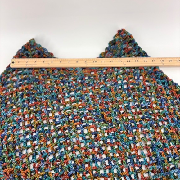 Womens Crochet Poncho Sweater Multi Color Fringe Boho Casual Handmade OSFM - Picture 3 of 7